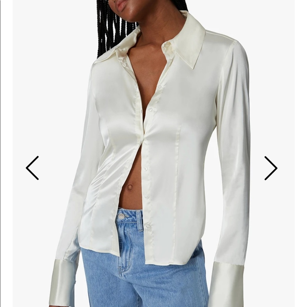 WeWoreWhat Silk Button Down Top - Cream white